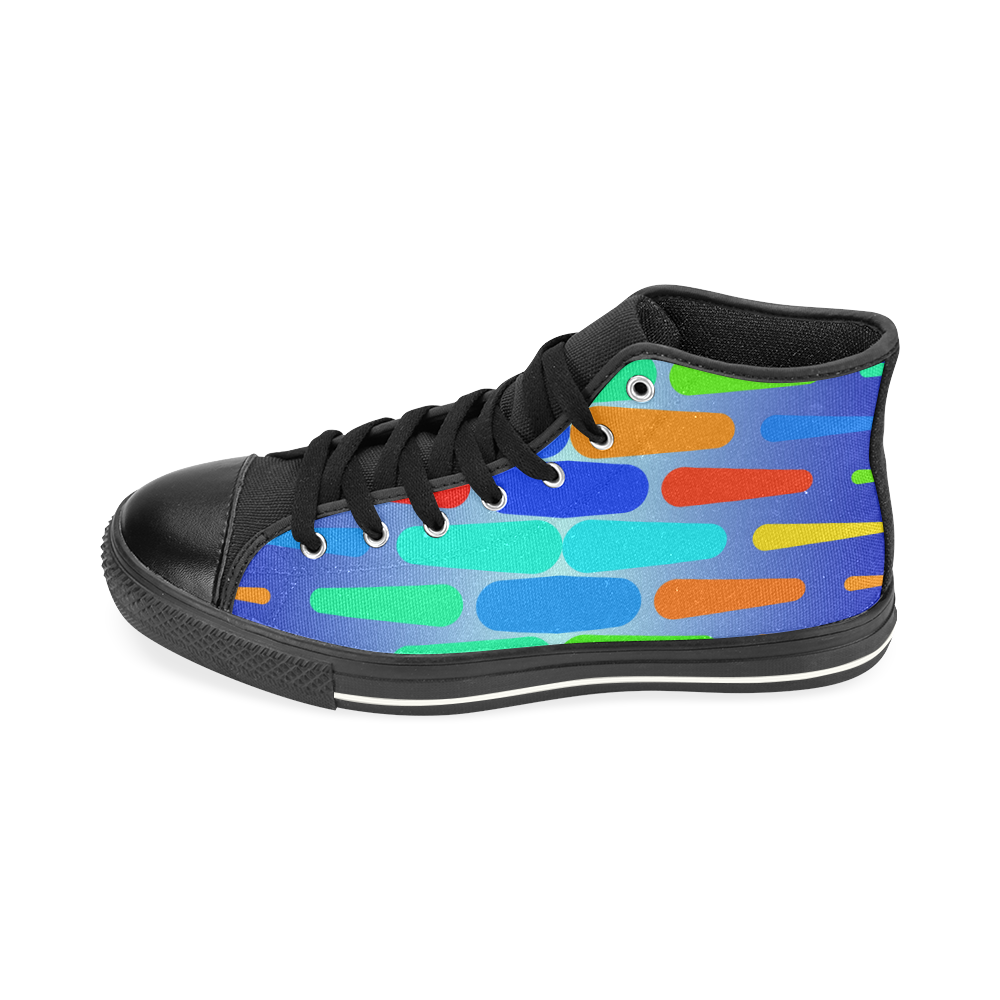 Colorful shapes on a blue background High Top Canvas Women's Shoes/Large Size (Model 017)