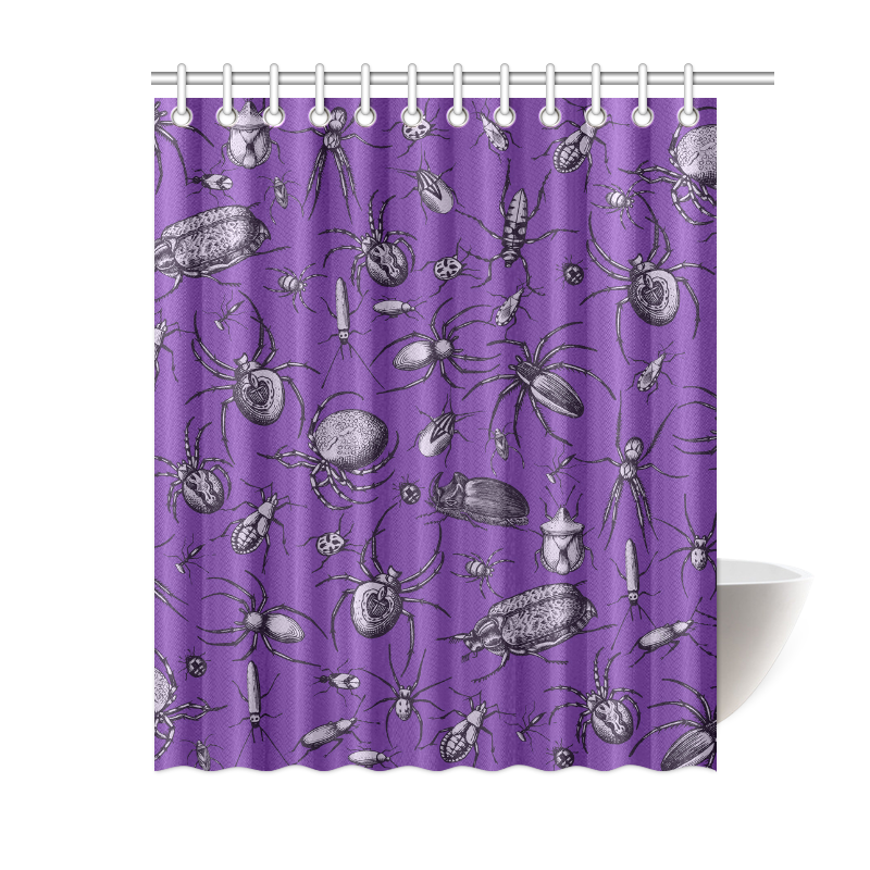 spiders creepy crawlers insects purple halloween Shower Curtain 60"x72"