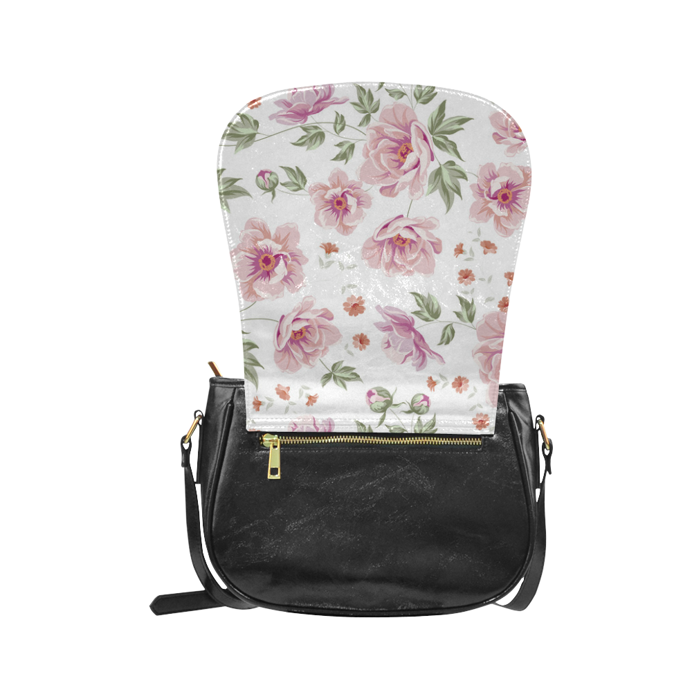 Beautiful Vintage Pink Floral Pattern Classic Saddle Bag/Small (Model 1648)