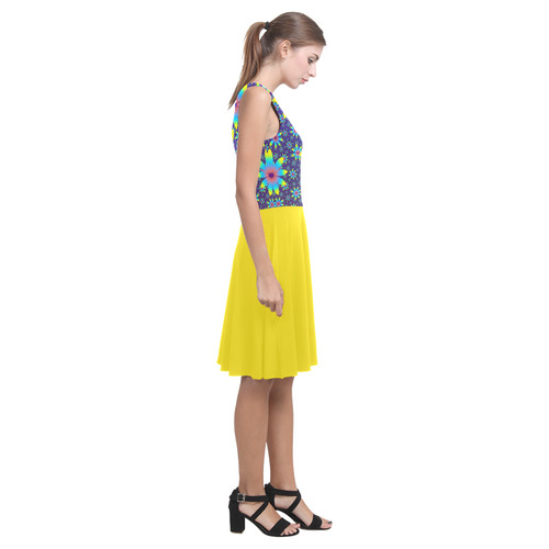 Blue Floral Dance and Blazing Yellow Atalanta Casual Sundress(Model D04)