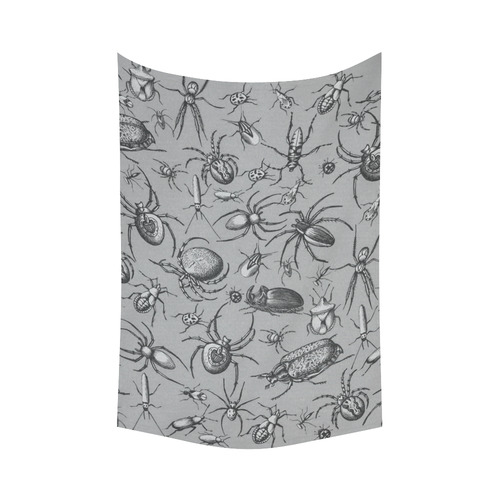 beetles spiders creepy crawlers insects grey Cotton Linen Wall Tapestry 60"x 90"
