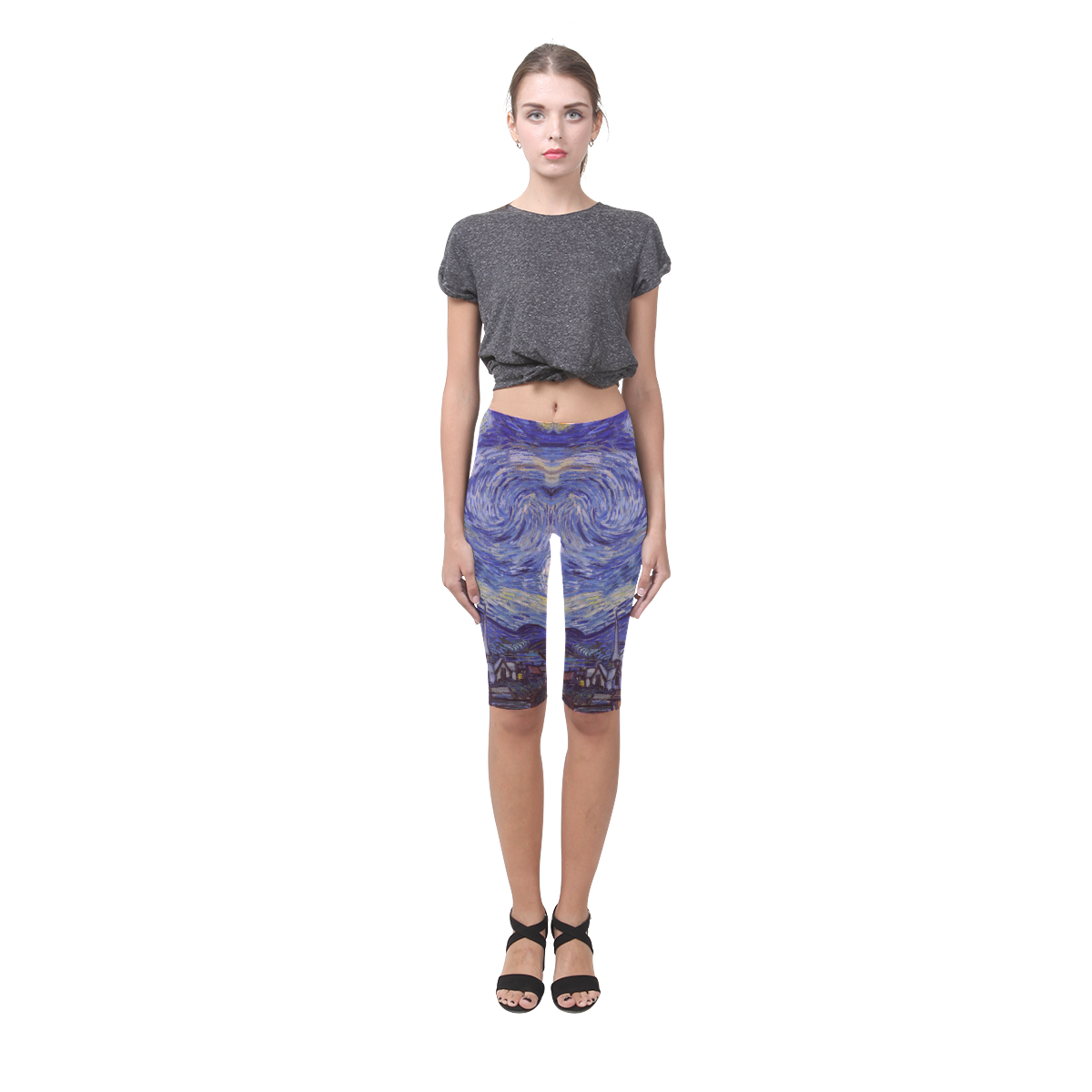 Vincent Van Gogh Starry Night Hestia Cropped Leggings (Model L03)