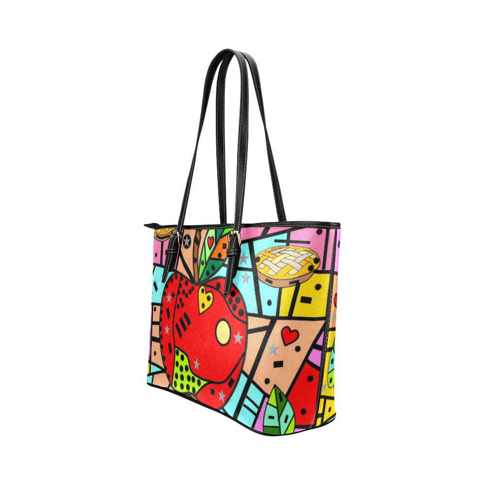 Apple Popart by Nico Bielow Leather Tote Bag/Small (Model 1651)