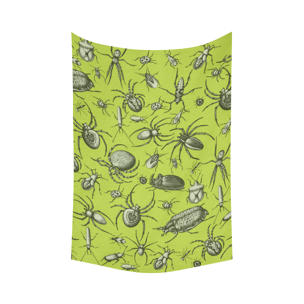 insects spiders creepy crawlers halloween green Cotton Linen Wall Tapestry 60"x 90"