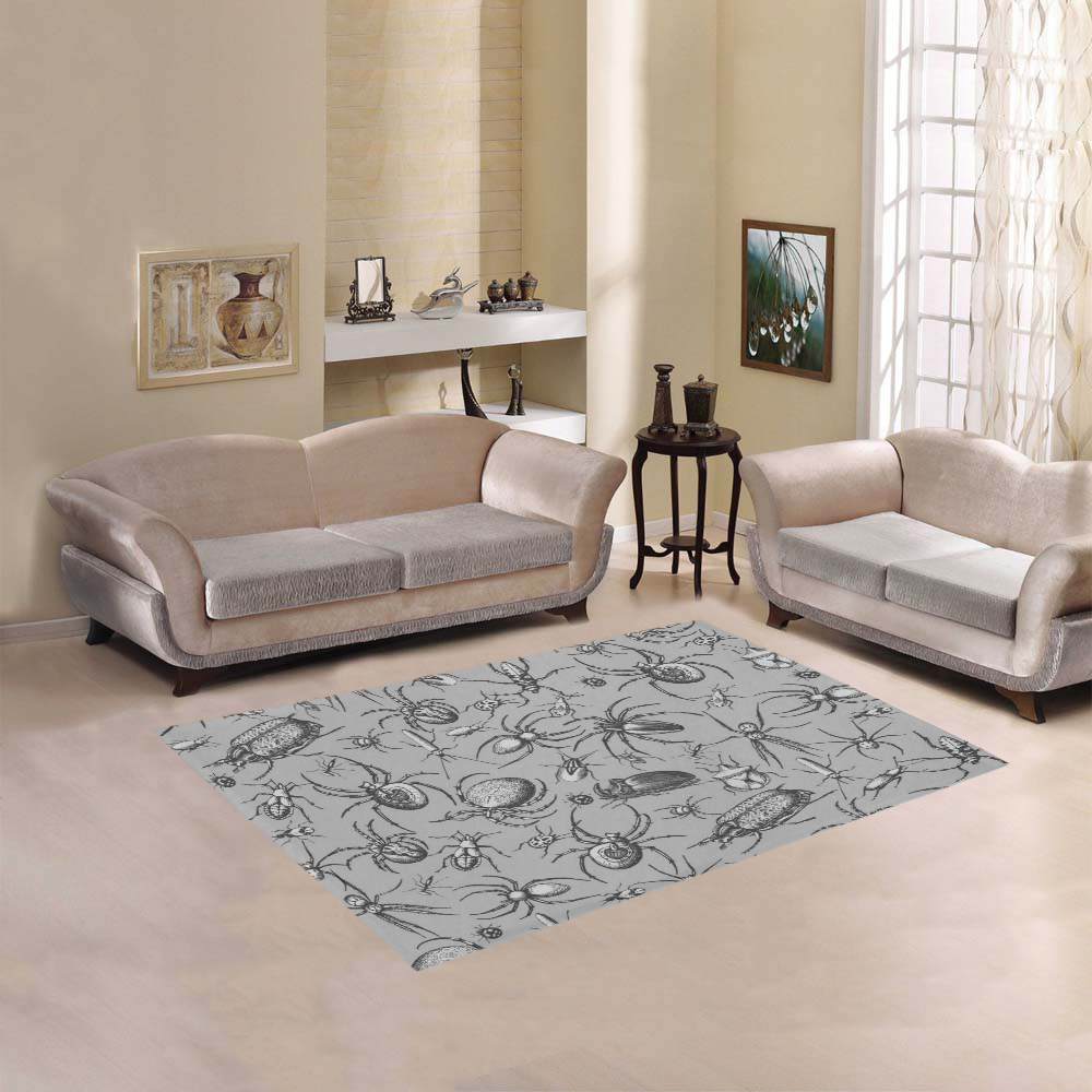 beetles spiders creepy crawlers insects grey Area Rug 5'3''x4'