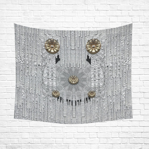 Wonderful gold flowers on silver Cotton Linen Wall Tapestry 60"x 51"