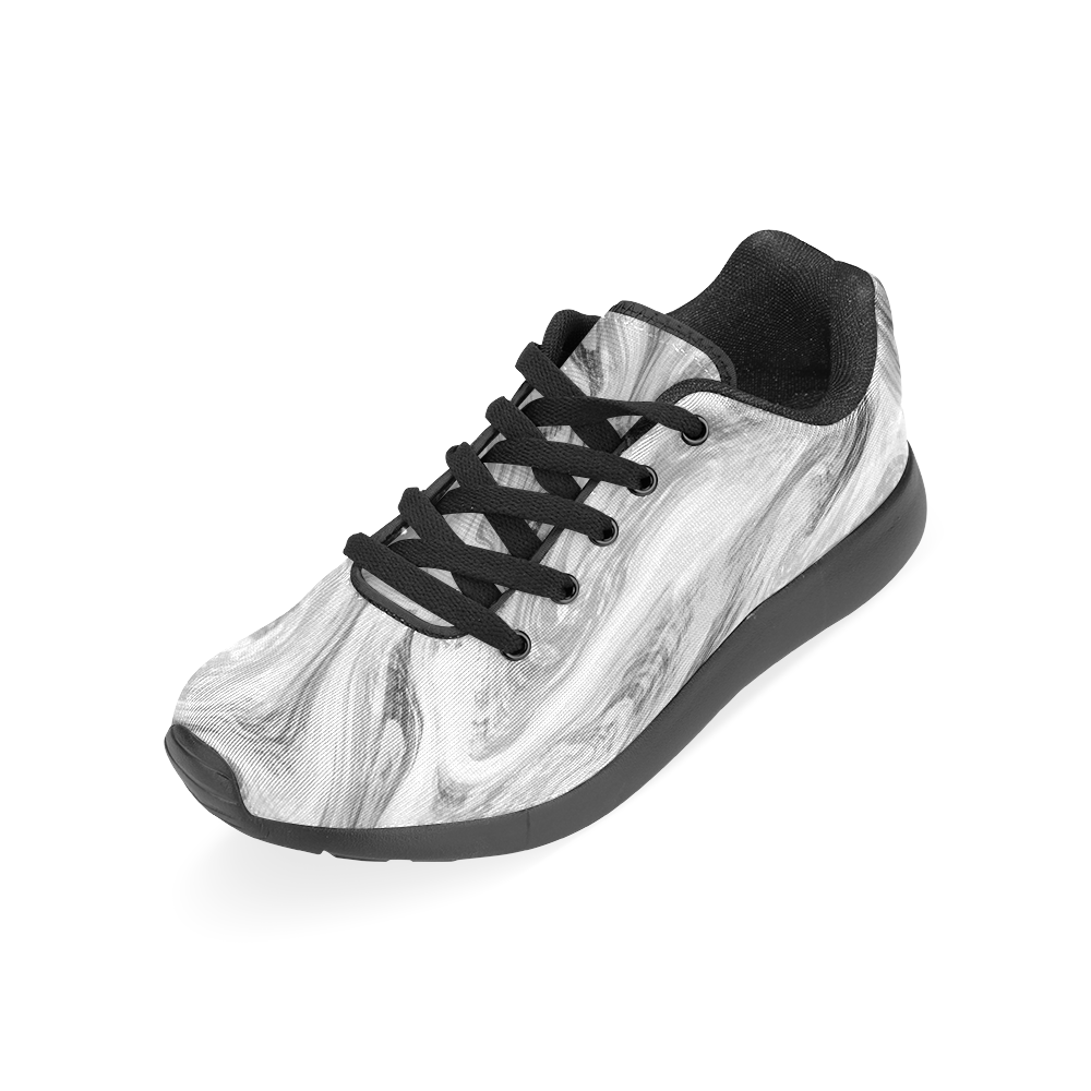 Black and White Swirly Men’s Running Shoes (Model 020)