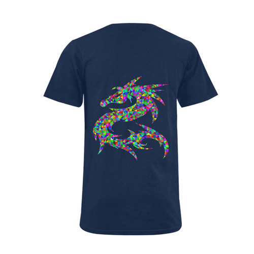 Abstract Triangle Dragon Blue Men's V-Neck T-shirt  Big Size(USA Size) (Model T10)