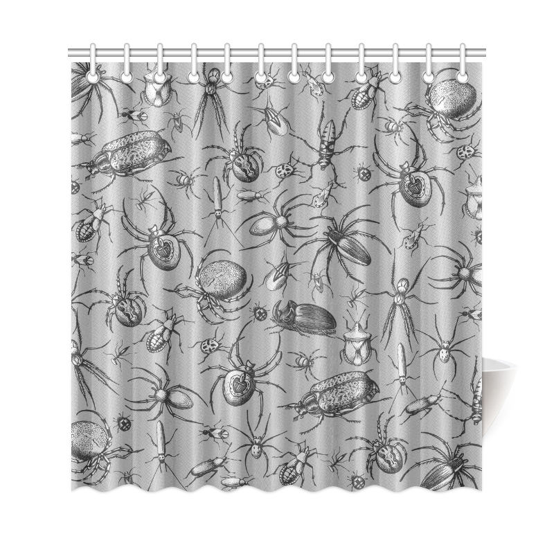 beetles spiders creepy crawlers insects grey Shower Curtain 69"x72"