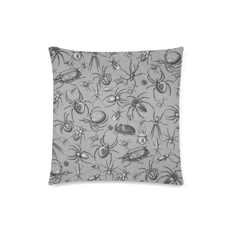 beetles spiders creepy crawlers insects grey Custom Zippered Pillow Case 18"x18"(Twin Sides)