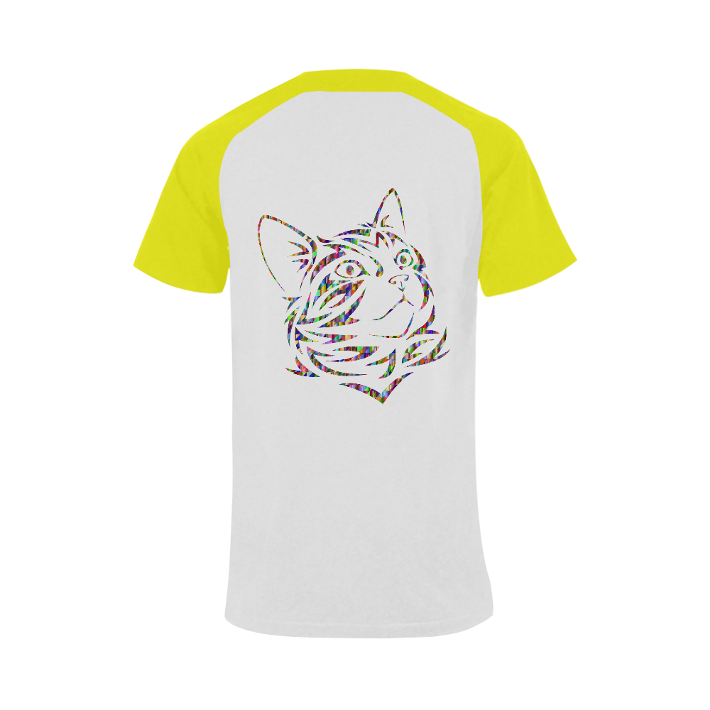 Abstract Triangle Cat Yellow Men's Raglan T-shirt Big Size (USA Size) (Model T11)