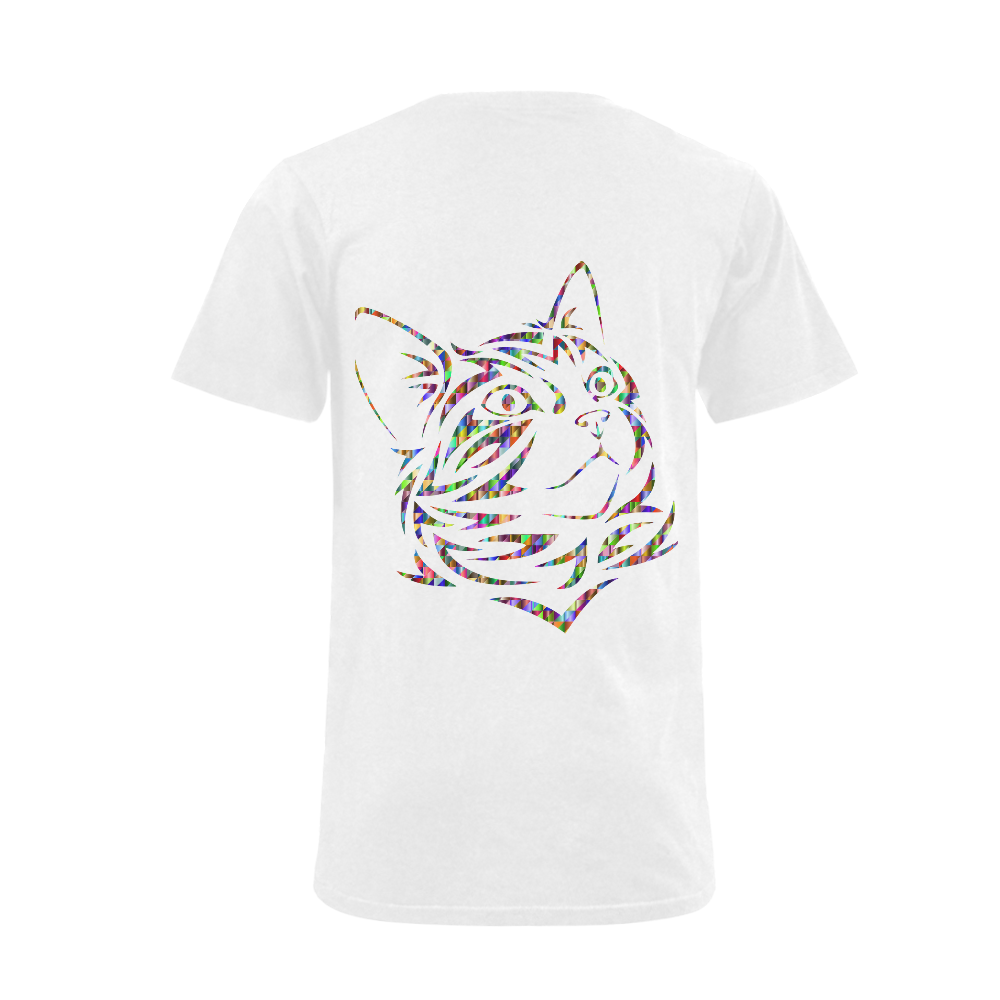 Abstract Triangle Cat White Men's V-Neck T-shirt  Big Size(USA Size) (Model T10)