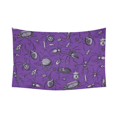 spiders creepy crawlers insects purple halloween Cotton Linen Wall Tapestry 90"x 60"