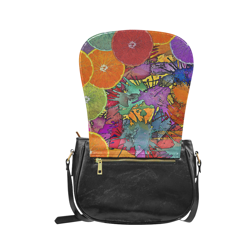 Pop Art Pattern Mix ORANGES SPLASHES multicolored Classic Saddle Bag/Large (Model 1648)