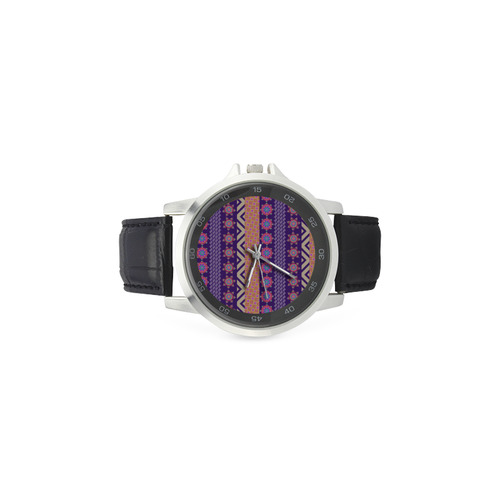 Colorful Winter Pattern Unisex Stainless Steel Leather Strap Watch(Model 202)
