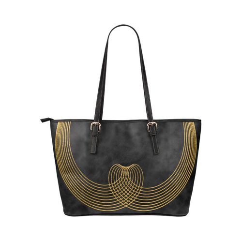 gold heart Leather Tote Bag/Large (Model 1651)