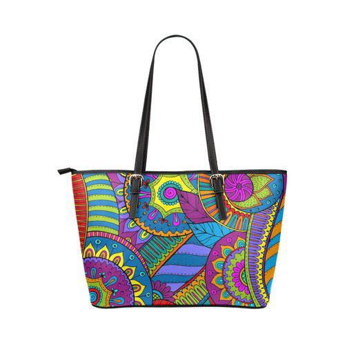 Pop Art PAISLEY Ornaments Pattern multicolored Leather Tote Bag/Large (Model 1651)