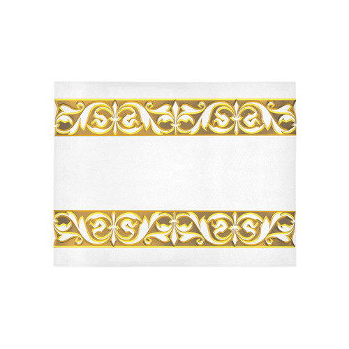 Metallic Golden 3-D-Look Scrolls Border 2 on Snowy White Area Rug 5'3''x4'