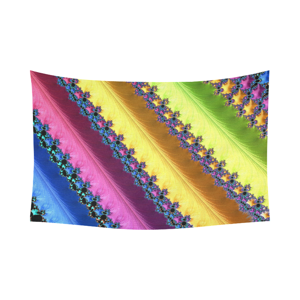 Blue Pink Yellow Green Fractal Cotton Linen Wall Tapestry 90"x 60"