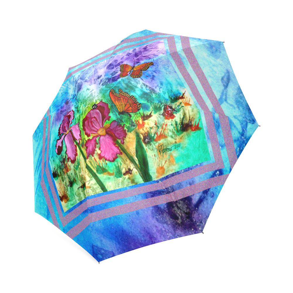 Pink Iris Marbleized Foldable Umbrella (Model U01)