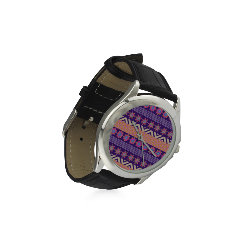 Colorful Winter Pattern Women's Classic Leather Strap Watch(Model 203)
