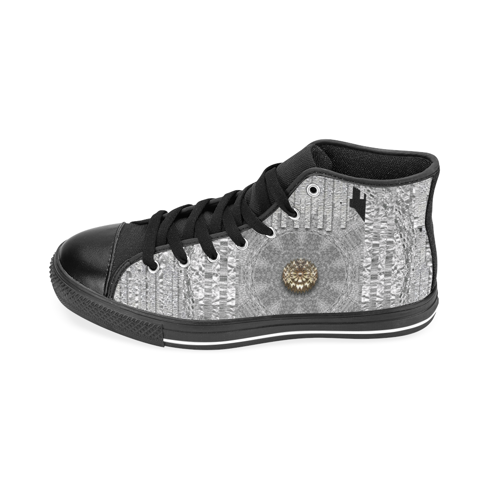 Wonderful gold flowers on silver Men’s Classic High Top Canvas Shoes /Large Size (Model 017)