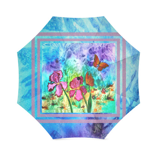 Pink Iris Marbleized Foldable Umbrella (Model U01)