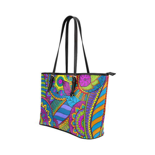 Pop Art PAISLEY Ornaments Pattern multicolored Leather Tote Bag/Large (Model 1651)