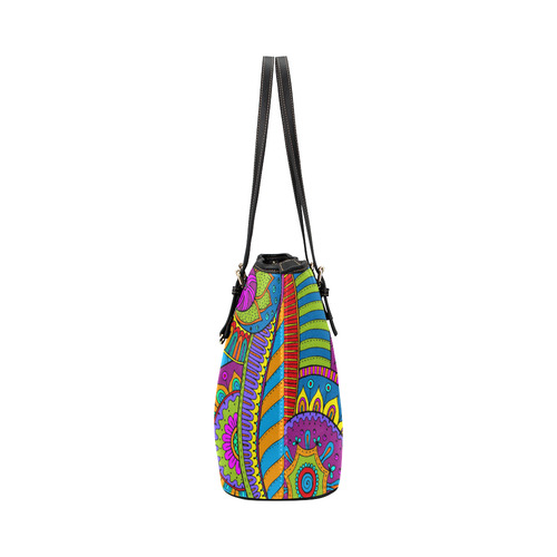 Pop Art PAISLEY Ornaments Pattern multicolored Leather Tote Bag/Large (Model 1651)