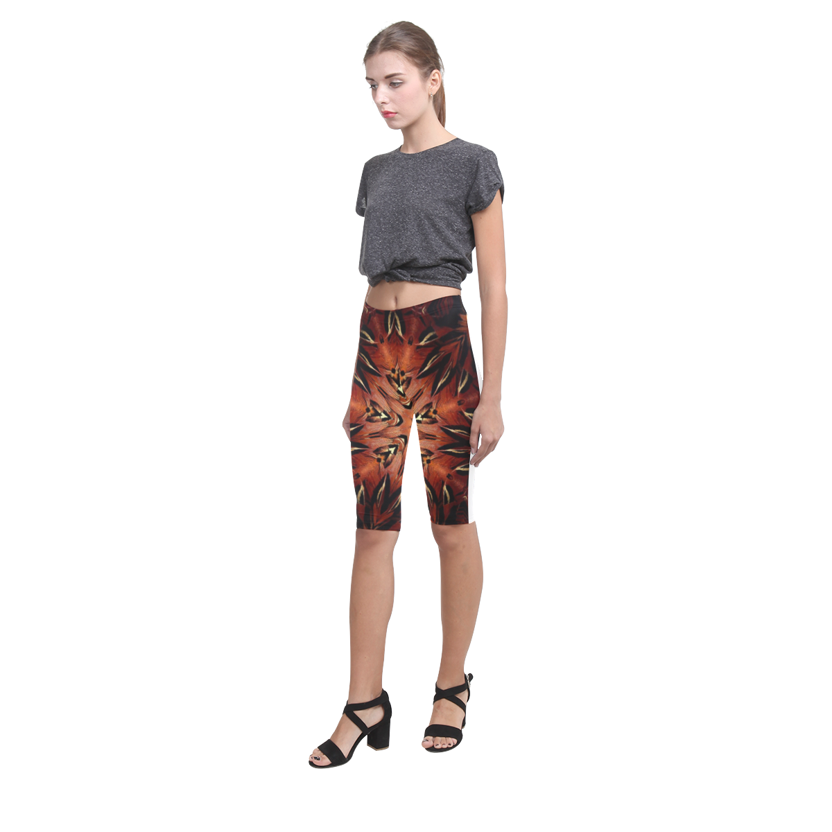 Flaming Feather Kaleidoscope Hestia Cropped Leggings (Model L03)