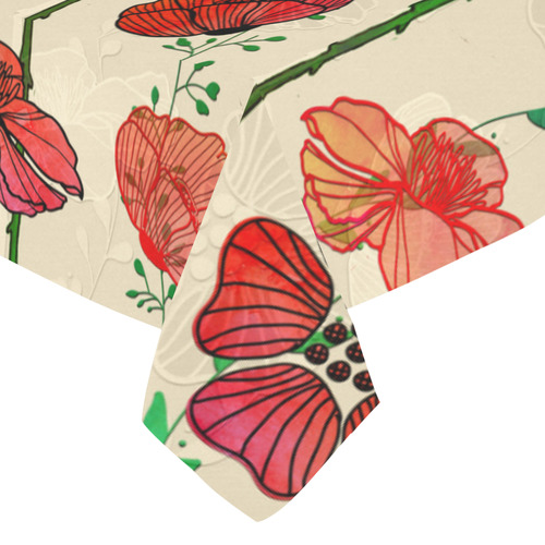 Hanging Poppy Garland Cotton Linen Tablecloth 52"x 70"