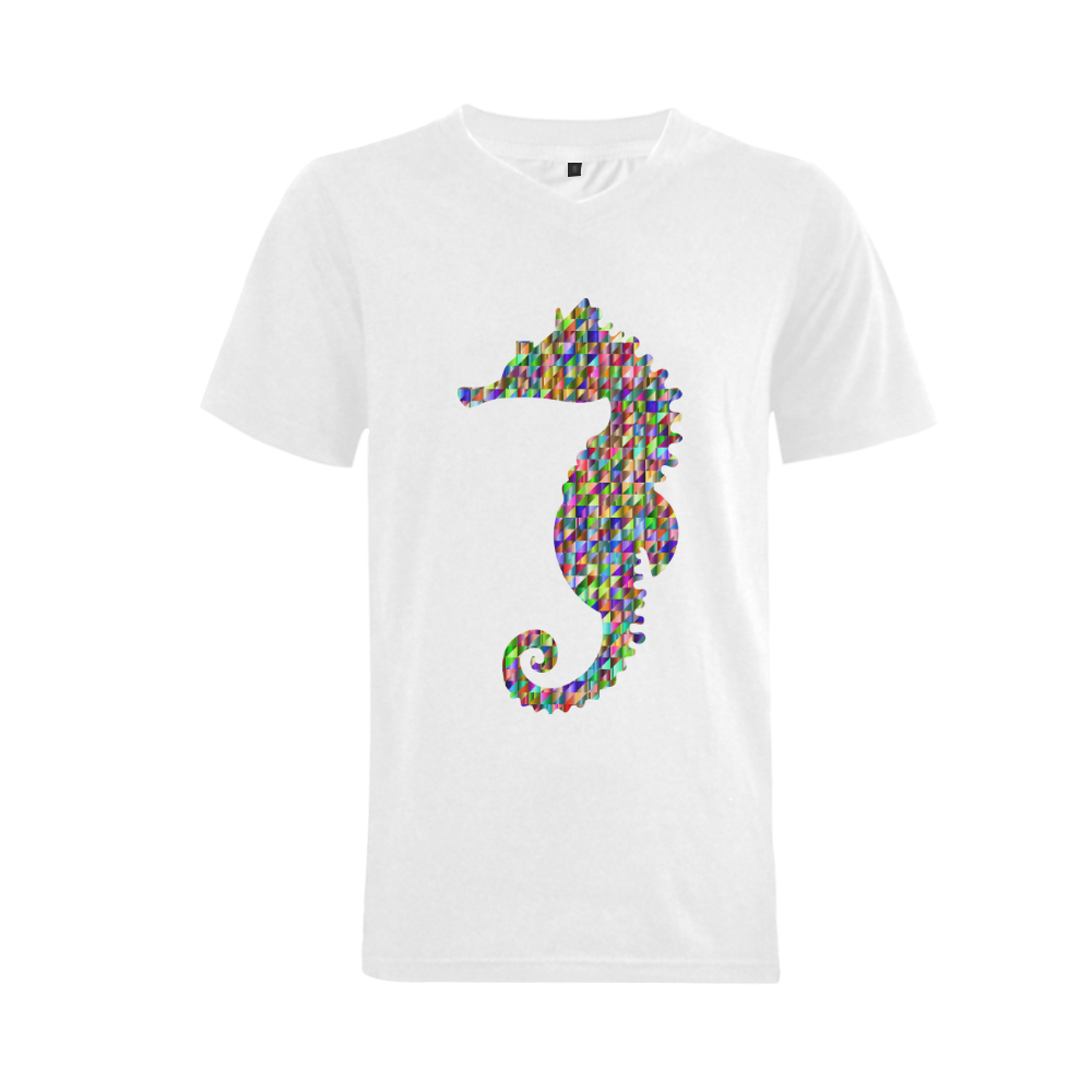 Abstract Triangle Seahorse White Men's V-Neck T-shirt  Big Size(USA Size) (Model T10)