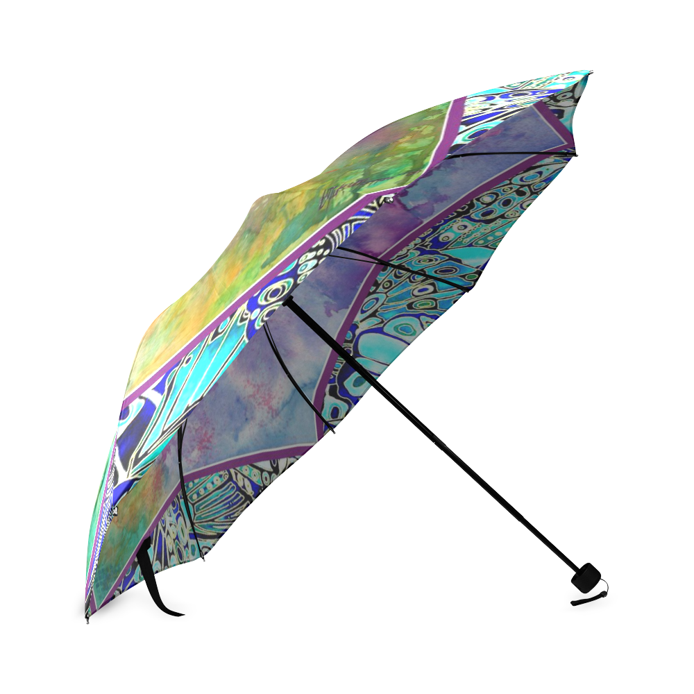 Cat and Monarch Winged Trim Foldable Umbrella (Model U01)