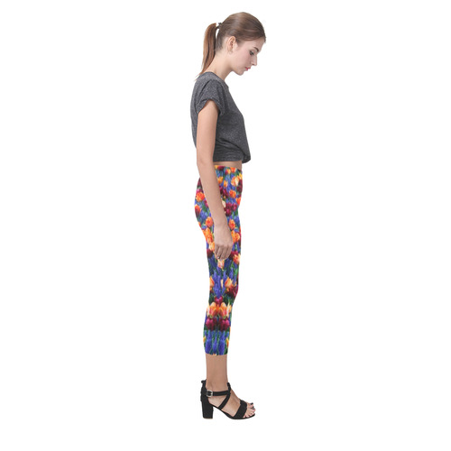 Colorful Tulips and Purple Hyacinth Capri Legging (Model L02)