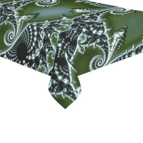 Shiny Turquoise White Fractal Art Cotton Linen Tablecloth 60"x120"