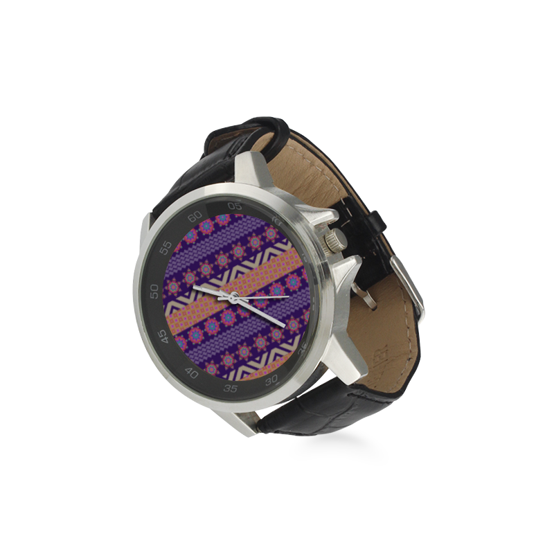 Colorful Winter Pattern Unisex Stainless Steel Leather Strap Watch(Model 202)