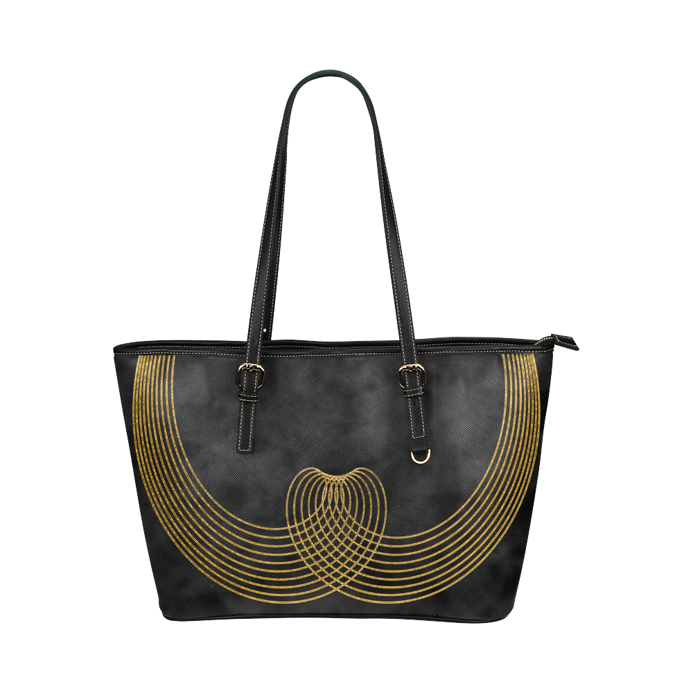 gold heart Leather Tote Bag/Large (Model 1651)
