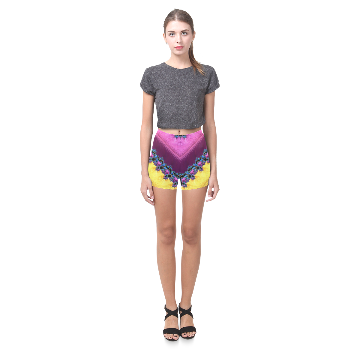 Blue Pink Yellow Green Fractal Art Briseis Skinny Shorts (Model L04)