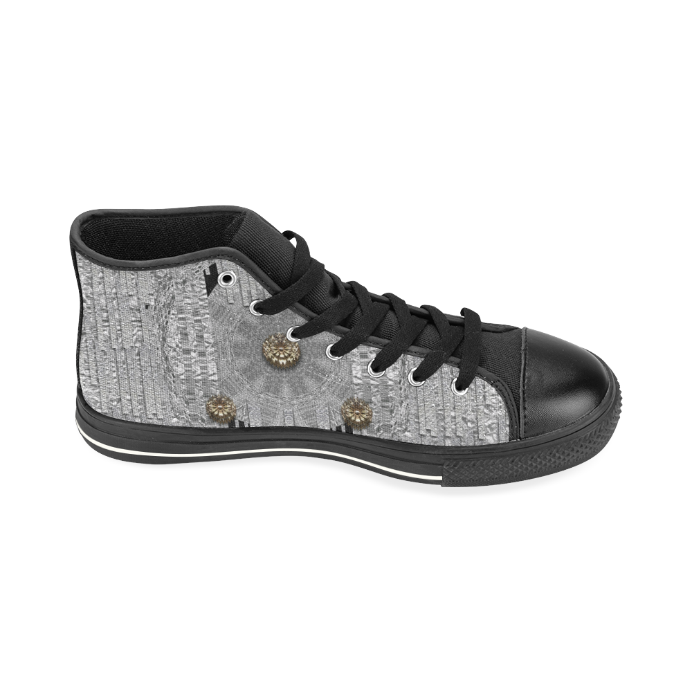 Wonderful gold flowers on silver High Top Canvas Women's Shoes/Large Size (Model 017)