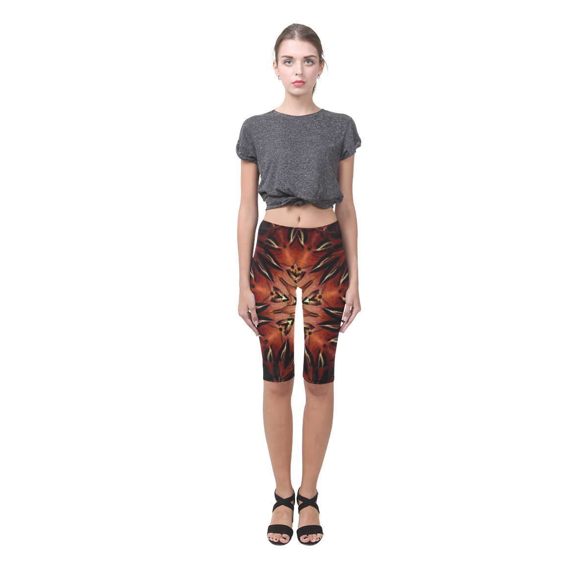 Flaming Feather Kaleidoscope Hestia Cropped Leggings (Model L03)