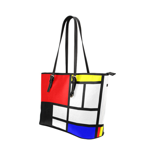 Mosaic DE STIJL Style black yellow red blue Leather Tote Bag/Large (Model 1651)