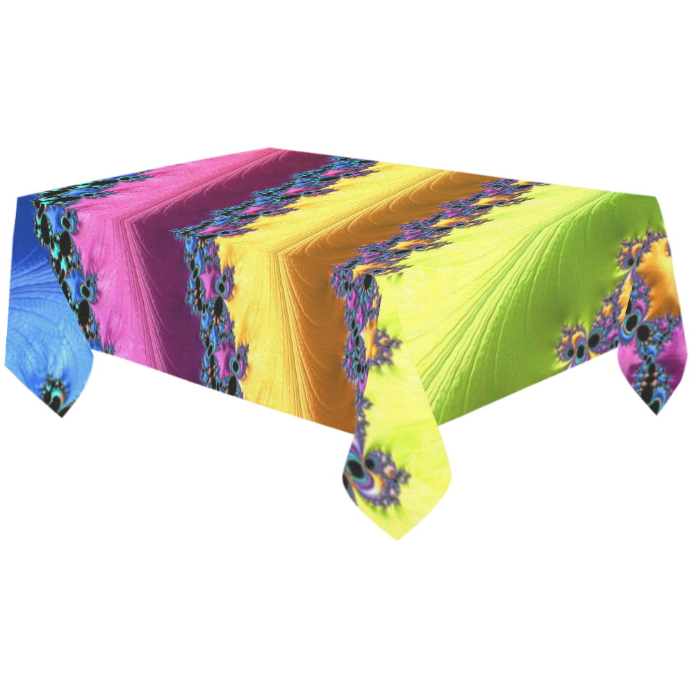 Blue Pink Yellow Green Fractal Cotton Linen Tablecloth 60"x120"