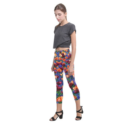 Colorful Tulips and Purple Hyacinth Capri Legging (Model L02)