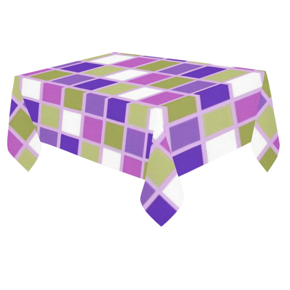 Harlequin Green Purple Cotton Linen Tablecloth 60"x 84"