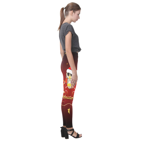 Cute christmas owl on red background Cassandra Women's Leggings (Model L01)