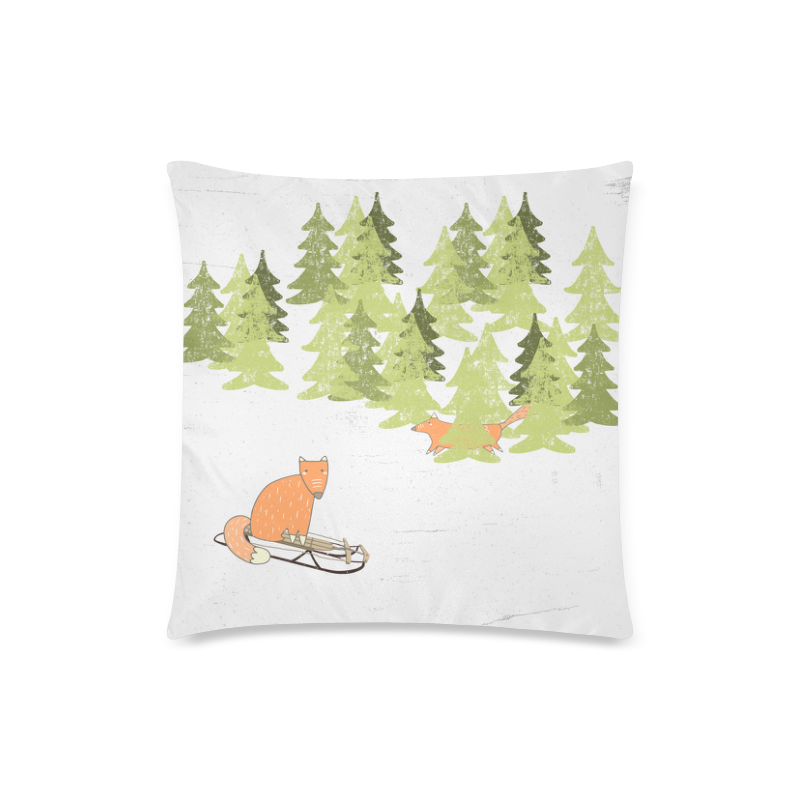 Fox wild animal mammal forest winter illustration Custom Zippered Pillow Case 18"x18" (one side)