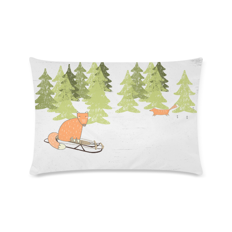 Fox wild animal mammal forest winter illustration Custom Rectangle Pillow Case 16"x24" (one side)