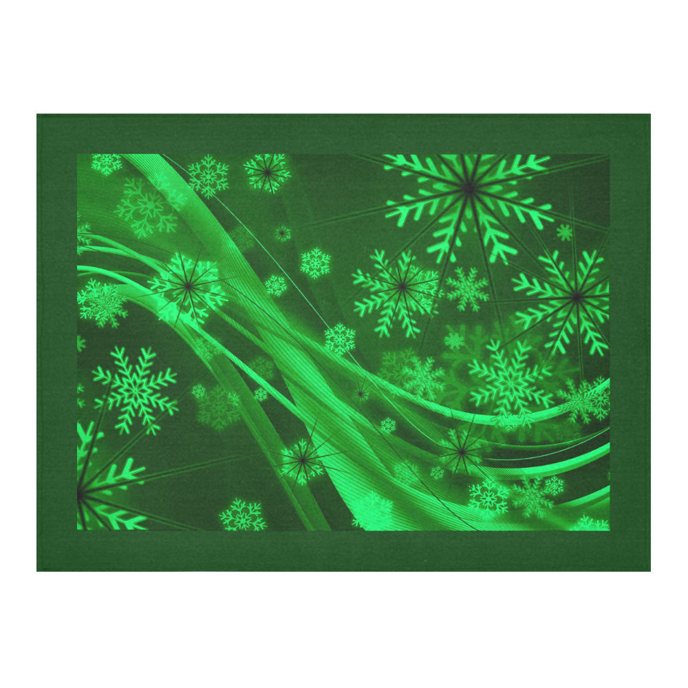 Gorgeous Green Snowflakes Cotton Linen Tablecloth 52"x 70"