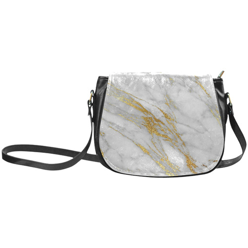 italian Marble, white and gold Classic Saddle Bag/Small (Model 1648)