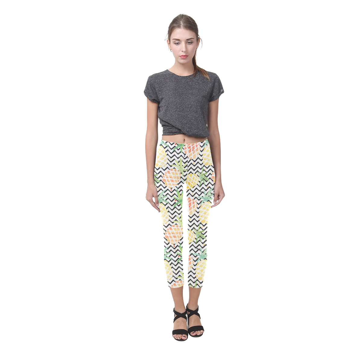 watercolor pineapple and chevron, pineapples Capri Legging (Model L02)